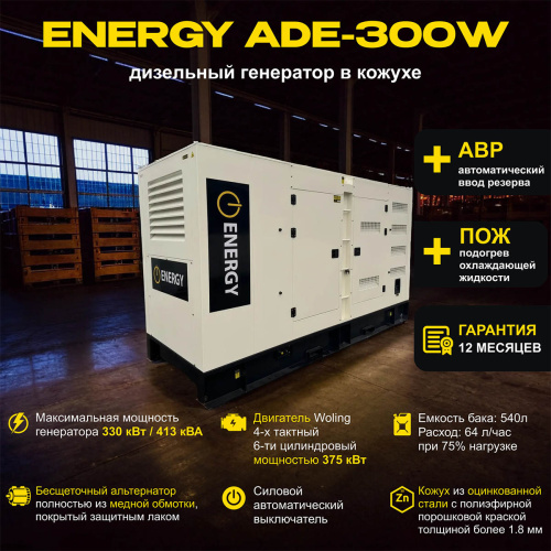Дизельный генератор ENERGY ADE-300WL в кожухе с АВР